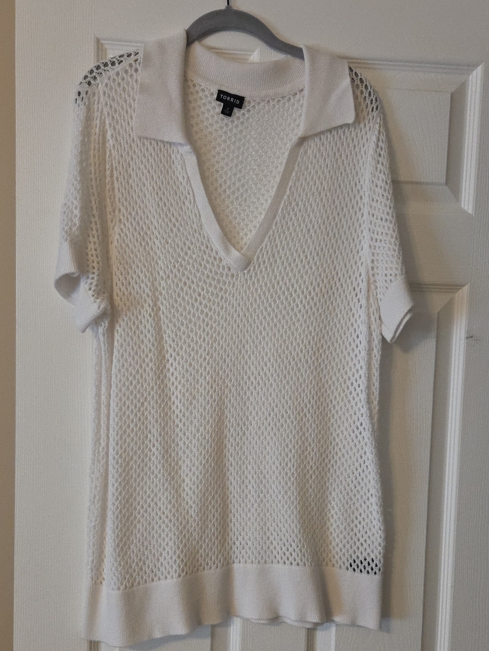 torrid White Open-Weave V-Neck Polo Sweater